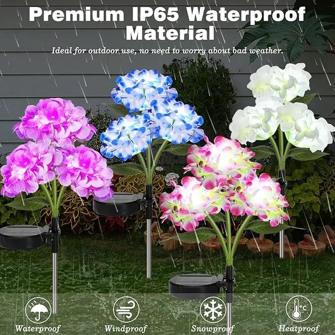 4 Pack Solar Garden Lights, Solar Flowers Lights with 4 Blooming Hydrangea Flowers, Waterproof Solar Lights Outdoor for Yard Porch Patio Backyard Pathway Gardening, 2 Lighting Modes, Colorful by GreenHaven Gardens