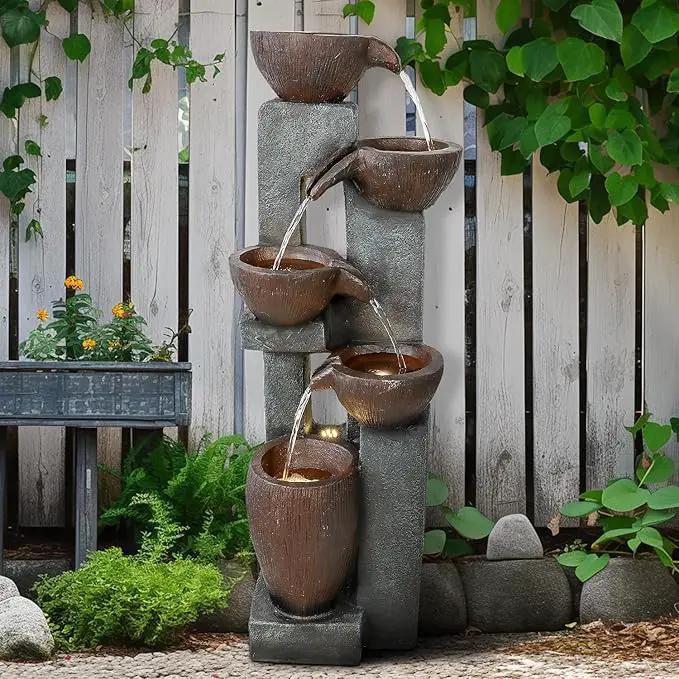 Naturefalls 39” H Modern Outdoor Fountain - 5 Crocks Outdoor Garden Fountains with Contemporary Design&LED Light for Garden, Patio, Deck, Porch, Backyard and Home Art Decor by GreenHaven Gardens