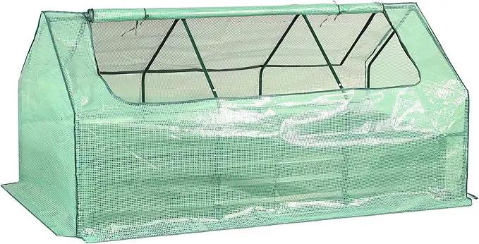 Aoodor 6 x 3 x 1 ft Raised Garden Bed with Mini Greenhouse Kit, Metal Planter Box with 2 Roll-Up Zipper Doors for Vegetables, Herbs, and Flowers by GreenHaven Gardens