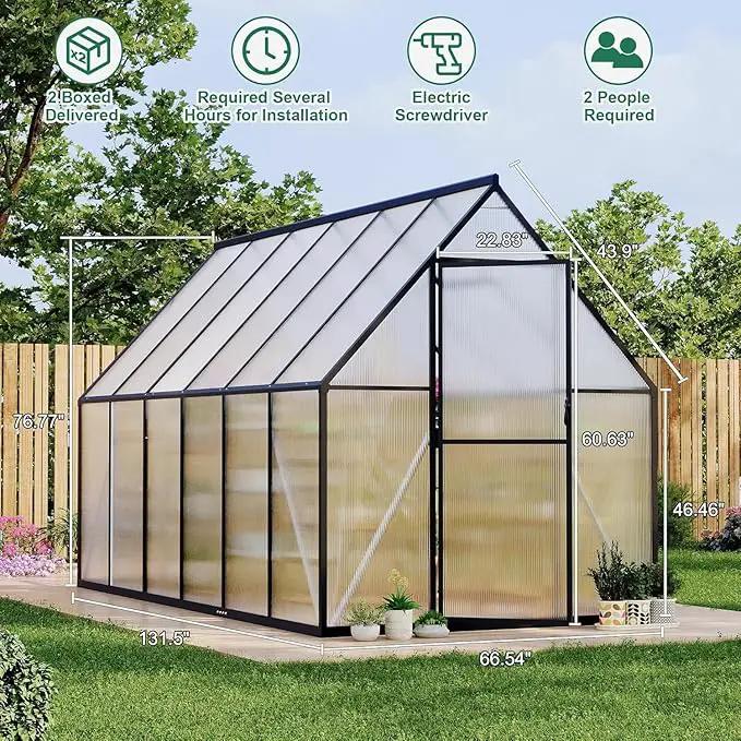 Greenhouse 6x11 FT Aluminum-Framed Heavy Duty Polycarbonate with Quick Setup Structure and Roof Vent Large Enhanced Outdoors Green House Kit by GreenHaven Gardens