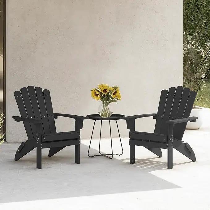 Folding HDPE Adirondack Chair, Weather-Resistant Patio Chair with Wide Armrests & High Backrest, Fire Pit Chair for Garden, Backyard, Porch - Black by GreenHaven Gardens