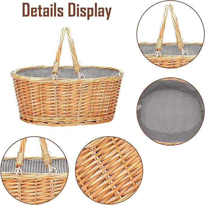 Wicker Picnic Basket with Double Folding Handles, Natural Large Willow Hamper Empty Basket Cheap Easter Eggs Candy Storage Wine Basket for Toy, Flower, Wedding（Grey 16inch） by GreenHaven Gardens