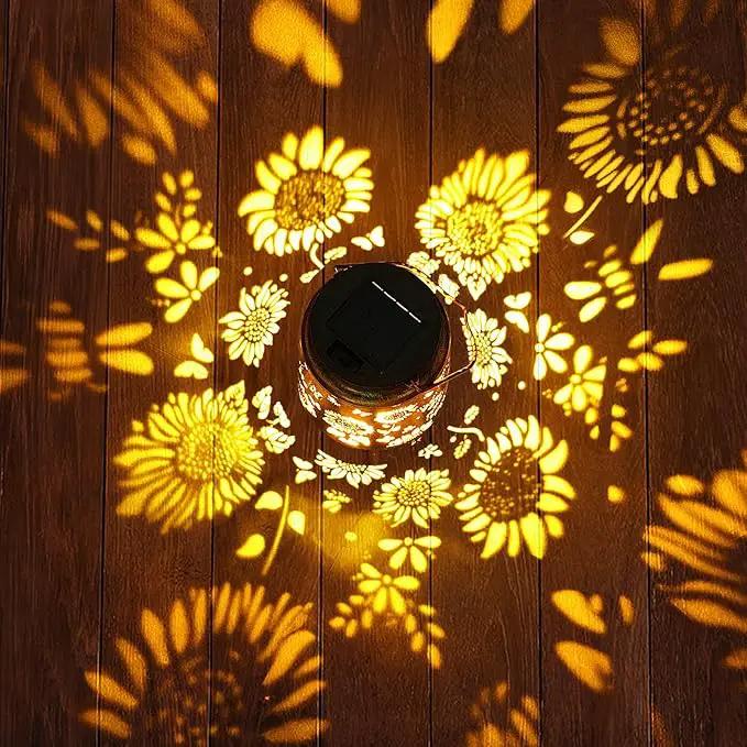 2 Pack Solar Lanterns Outdoor Garden Decor with Shepherd Hook, Gardening Gifts for Mom Grandma Women Sunflower Metal Decor Lantern Waterproof Solar Lights LED Decorative for Garden Yard Patio by GreenHaven Gardens