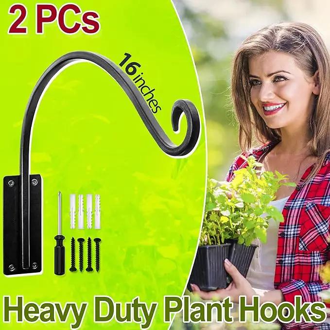 AJART Hanging Plant Hanger Outdoor: 2Pieces Bird Feeder Wall Hooks - 16-Inch Heavy-Duty Plant Bracket Hook for Hanging Flower Baskets by GreenHaven Gardens