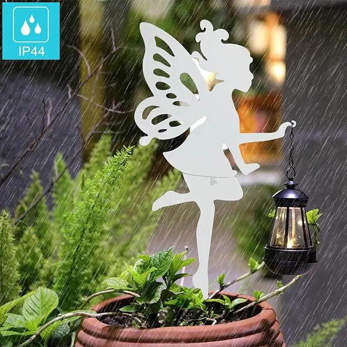 Solar-Garden-Lamp 2 Pack Metal Fairy Hanging Lanterns, Solar Outdoor Decorative Stake Ornaments for Lawn, Patio or Courtyard, White by GreenHaven Gardens