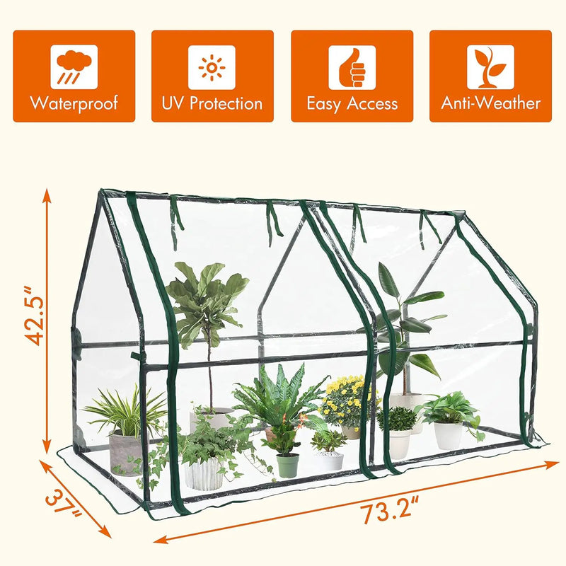 Gardzen Mini Greenhouse Heavy Duty Portable Green House, Clear Tent Small Greenhouse for Indoor Outdoor Plants 71.7”(L) x36.2”(W) x42.5”(H) by GreenHaven Gardens