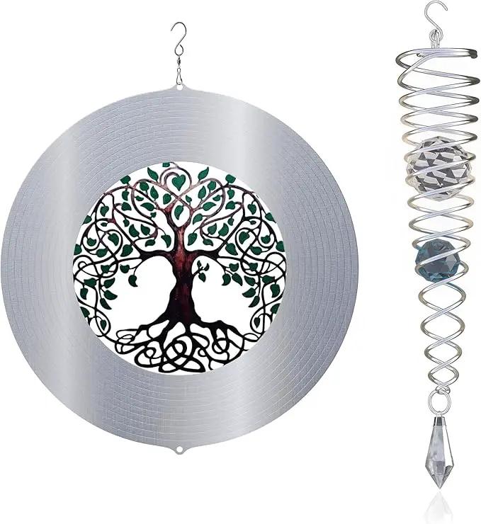 ISEO Tree of Life Wind Spinner Outdoor and Gazing Ball Set, Metal Yard and Garden Decoration, Weather-Resistant Wind Spinners for Outdoor, 6.5" Cool Garden Décor, Perfect Wind Spinner Gift by GreenHaven Gardens