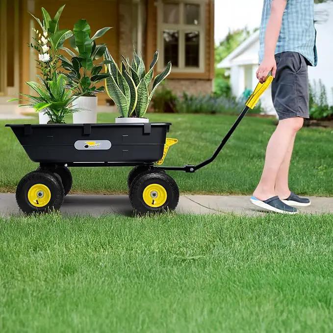 Garden Dump Cart, Heavy-Duty Utility Wagon with 900 lb Capacity, 5 Cu Ft Bed, 10" Pneumatic Tires, 180° Pivot Steering for Yard, Lawn, and Beach Use by GreenHaven Gardens