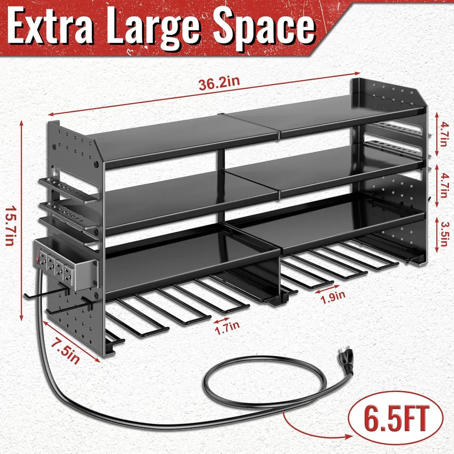 Large Power Tool Organizer Wall Mount with Charging Station, 4 Layer Heavy Duty Metal Cordless Tool Organizer, Tool Storage Rack with 8 Cordless Drill Holder Screwdriver Hammer(Black) by GreenHaven Gardens