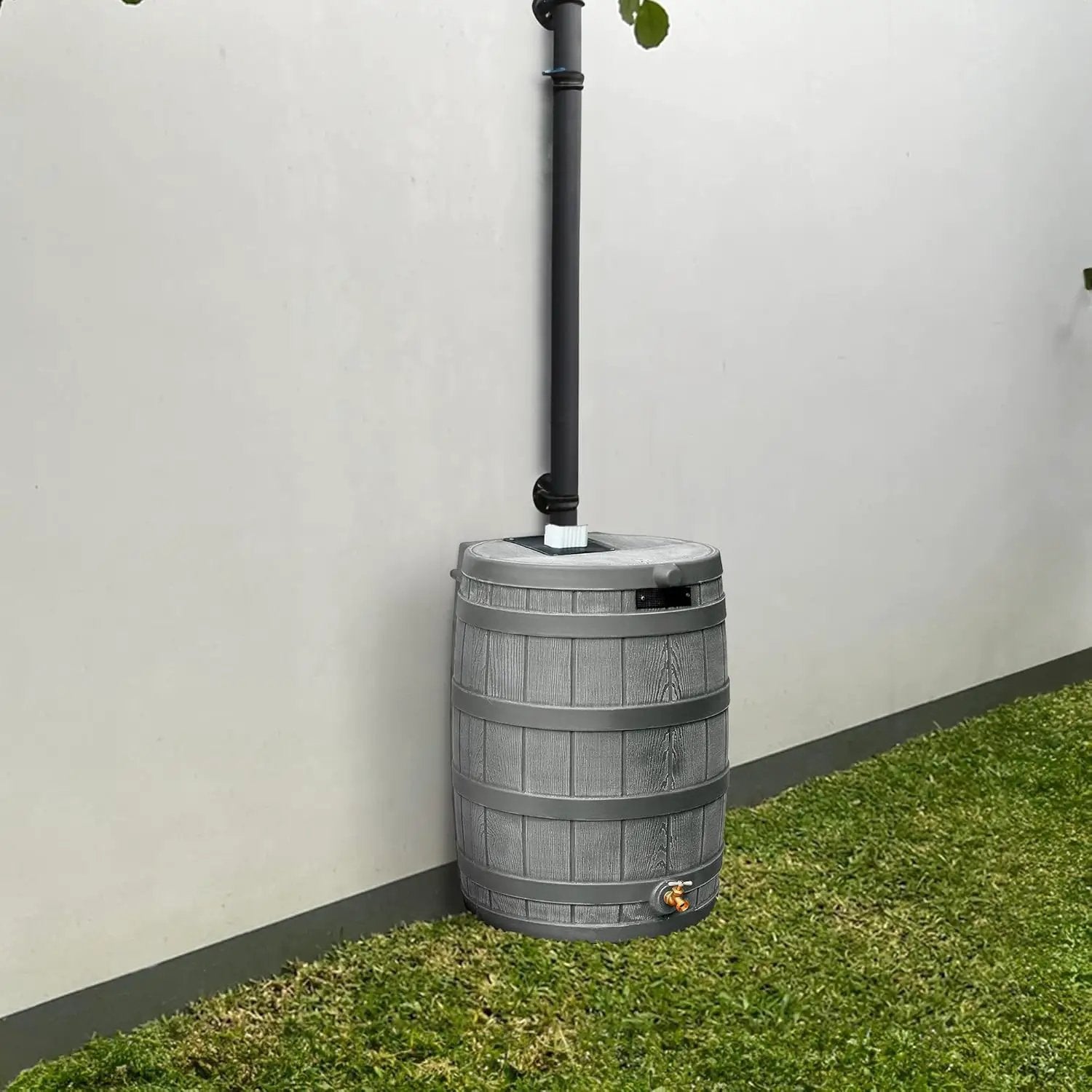 Good Ideas Rain Wizard 50 Gallon Plastic Outdoor Home Water Storage Tank Rain Barrel Collector with Brass Spigot and Flat Back Design, Gray by GreenHaven Gardens