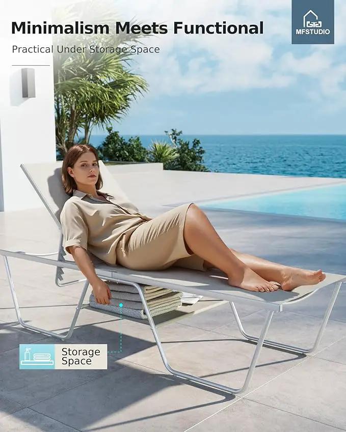 MFSTUDIO Outdoor Chaise Lounge Chair, Patio Recliner Lounge Chair with 5 Adjustable Positions, Patio Pool Tanning Lounger Chair, Textilene, All Weather Use by GreenHaven Gardens
