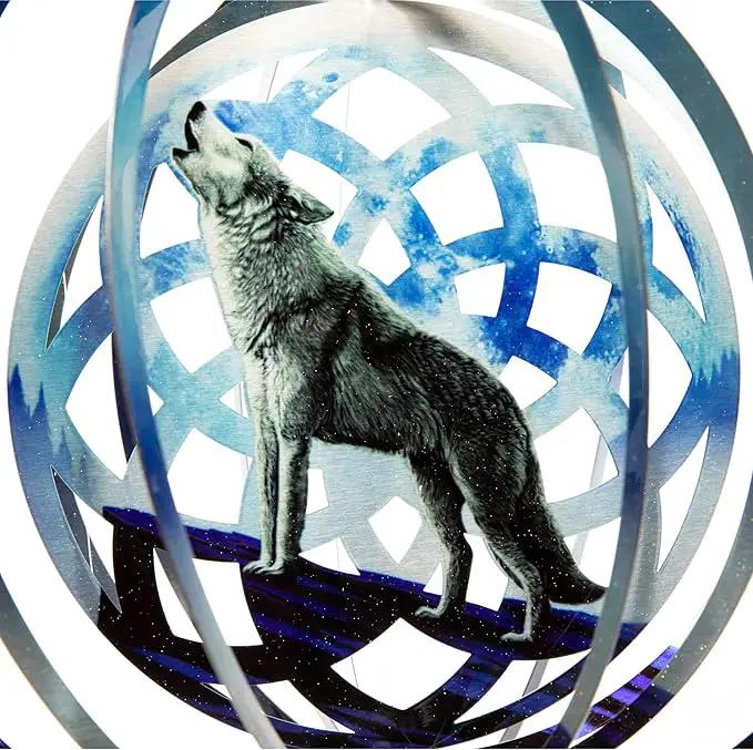 VP Home Wolf Dreamcatcher Kinetic Wind Spinner for Yard and Garden Wind Spinner Outdoor Metal Large Hanging Wolf Decor 3D Garden Art Wind Sculpture Spinners by GreenHaven Gardens