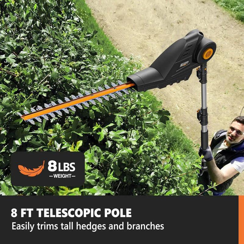 Alloyman 2-in-1 Telescoping Cordless Pole Hedge Trimmer 16-Inch and Pole Saw 8.6-Inch,with 2 Packs 4.0Ah Batteries & Charger,for Tree Trimming and Shrubs Pruning by GreenHaven Gardens
