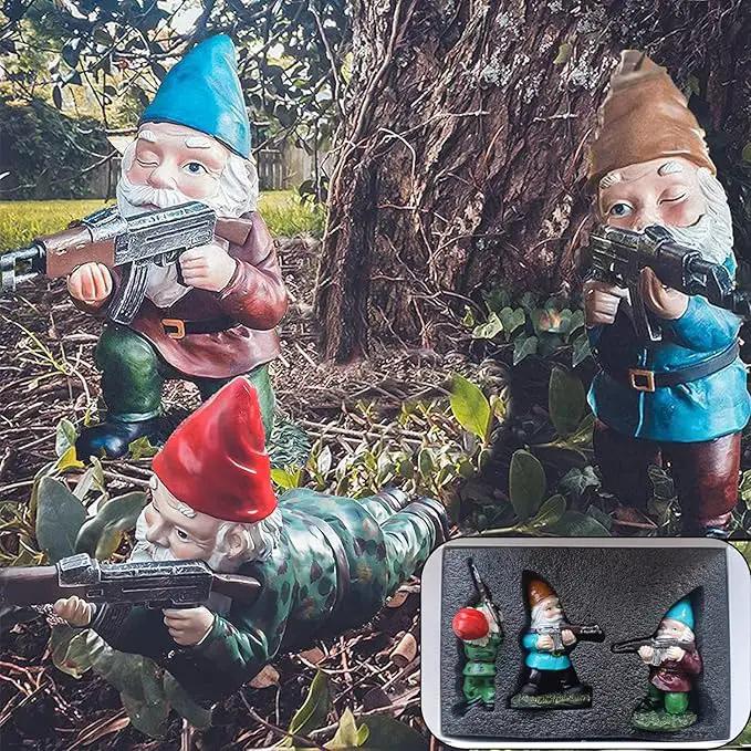 Garden Gnomes, 4.5inch Gnome Statues, Military Gnome with Gun, Funny Army Gnomes Decorations for Yard, Indoor Outdoor Halloween Christmas Thanksgiving Gifts (Red+Yellow+Blue) by GreenHaven Gardens
