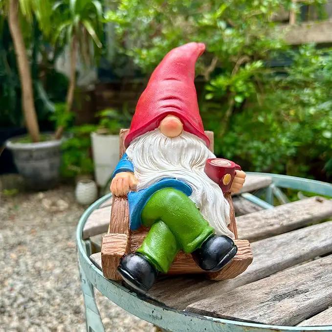 Drinking Coffee Faceless Garden Gnome Statue Decoration 7.1" Figurine Ornament for Indoor Outdoor Home Patio Yard Lawn by GreenHaven Gardens