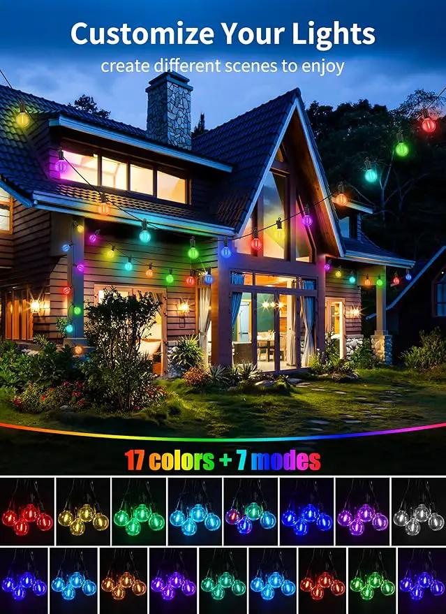 Brightown RGBW Outdoor String Lights, 58FT LED Patio Lights with Remote and Timer, Commercial Grade Waterproof Hanging Lights with 27 Shatterproof Bulbs(2 Spare) for Backyard Porch Garden Party Decor by GreenHaven Gardens