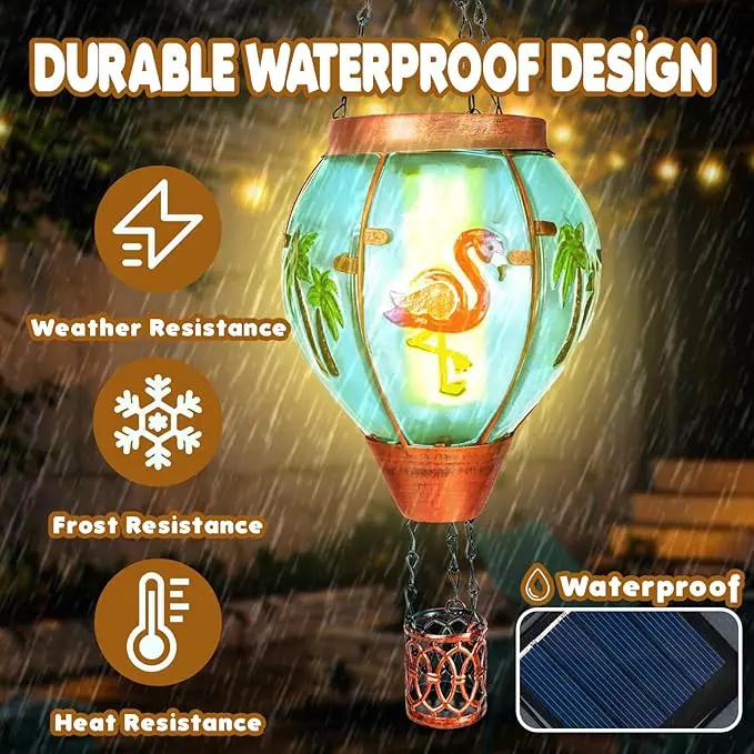 2 Pack Solar Hot Air Balloon Lantern With Flame, Flamingo Glass Solar Outdoor Lights for Patio Garden Decor, Gifts for Women Grandma Mom by GreenHaven Gardens