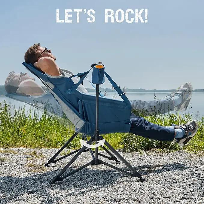 Portal Hammock Camping Chair, Portable Outdoor Swinging Chairs, Rocking Chair for Adults with Adjustable Back and Height for Lawn, Backyard, Patio, Supports 400 lbs, Breathable Mesh High Back, Blue by GreenHaven Gardens