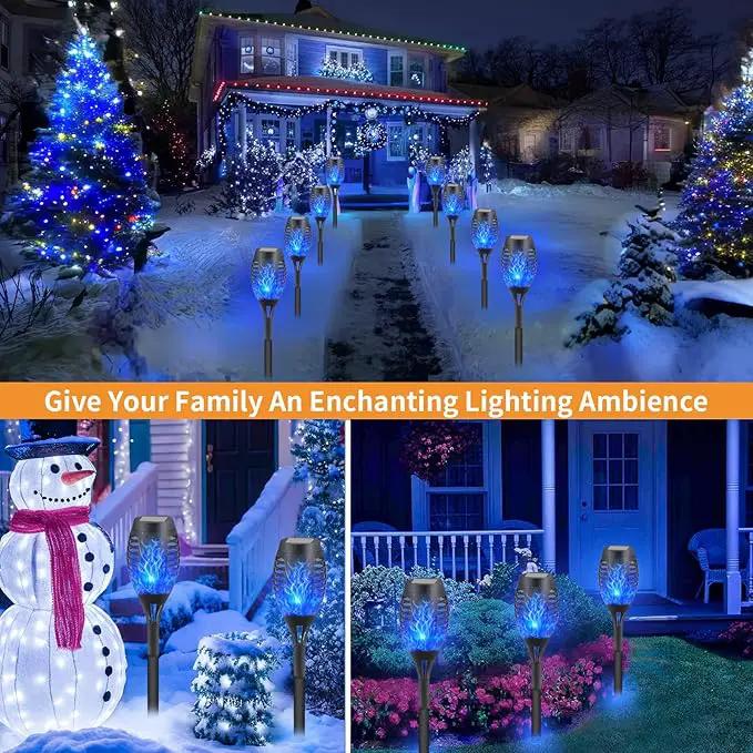 12-Pack Blue Solar Flickering Flame Torches – Waterproof Solar Garden Lights, Outdoor Solar Lights for Yards, and Flame Torches for Patio and Pathway Decorations by GreenHaven Gardens