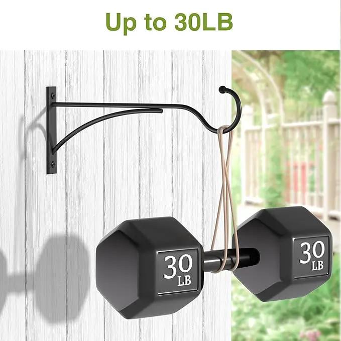 Outdoor Plant Hanging Hooks for Wall: 11 Inch Black Metal Bracket for Hanging Baskets, Bird Feeders, Wind Chimes, Flower Baskets, Yoga Mat, Lanterns. 2 Pack by GreenHaven Gardens