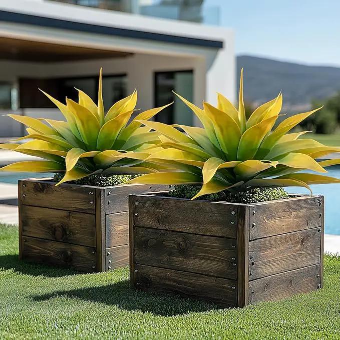 Artificial Plants Outdoor Faux Plant,Artificial Agave Faux Hostas Outdoor Uv Resistant Artificial Plants Indoor Fake Plant Artificial Agave Plant Indoor(2pcs, 28") Yellow by GreenHaven Gardens