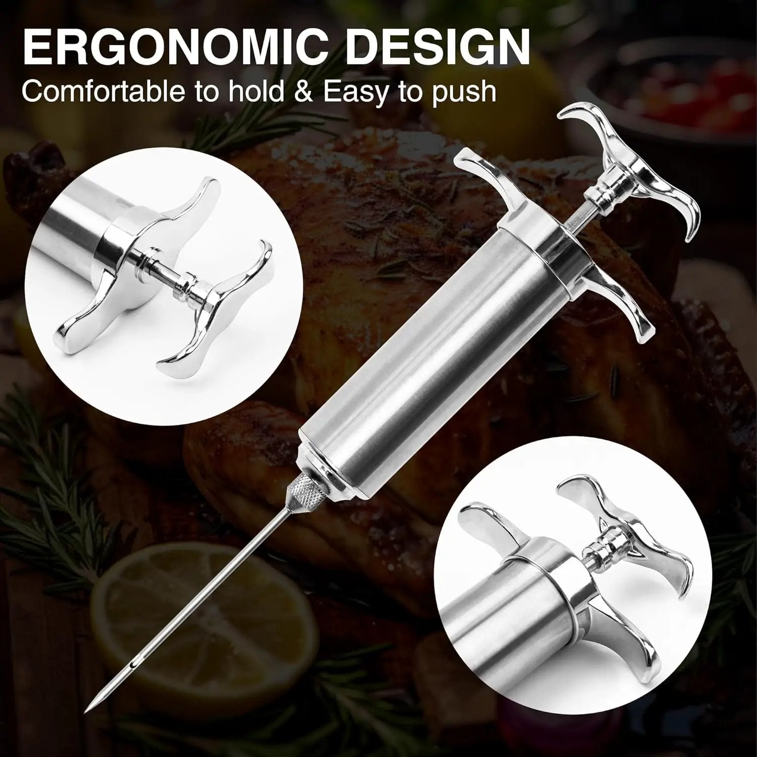 Meat Injector Syringe Kit, Flavor Injector with 3 Marinade Needles, Stainless Steel Kitchen Food Injection Syringe for Turkey Cooking by GreenHaven Gardens