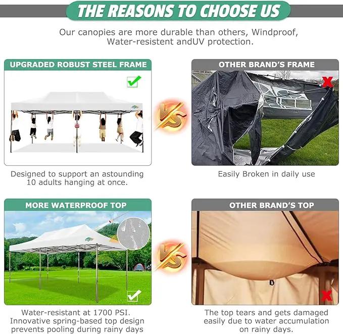 COBIZI 10x20 Pop Up Canopy Heavy Duty Without Sidewalls, Commercial Heavy Duty Pop Up Tent for Parties All Weather Waterproof and UV 50+ Wedding Tent with Roller Bag(Legs Upgraded),White by GreenHaven Gardens