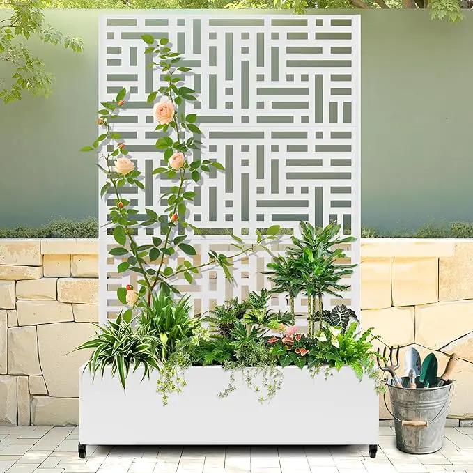 Raised Garden Bed with Trellis and Wheels,73"x47"x16" Metal Raised Garden Bed,White Modern Metal Planter with Climbing Trellis for Vines & Vegetables by GreenHaven Gardens