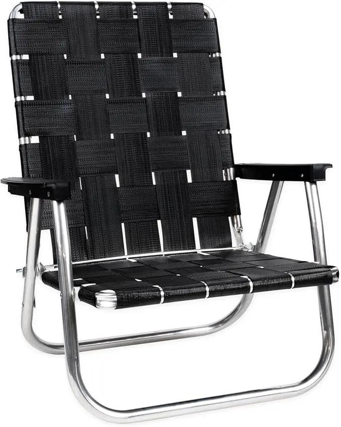 Lawn Chair USA Folding Aluminum Outdoor Patio Lawn Chair | Heavy-Duty Webbed Chairs for Camping, Sports, Beach, Yard & Tailgating | Lightweight Portable | High Back Beach Chair - Midnight by GreenHaven Gardens