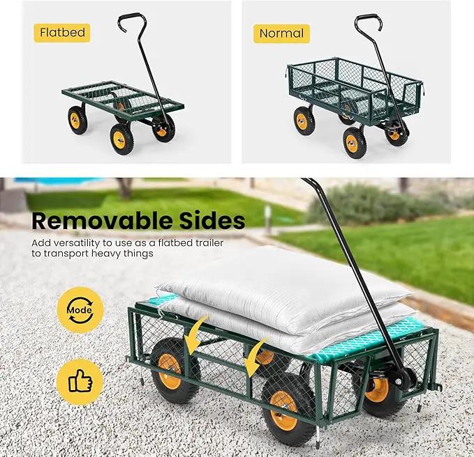 VIVOHOME Heavy Duty 550 Lbs Capacity Mesh Steel Garden Cart Folding Utility Wagon with Removable Sides (Green) by GreenHaven Gardens