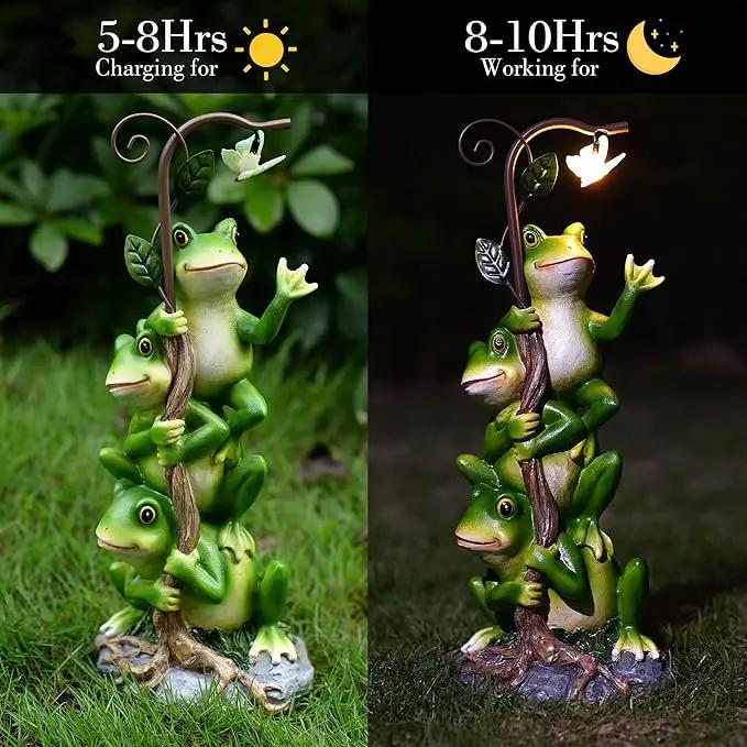 Frog Figurine Garden Decor, Solar Resin Frogs Outdoor Statue, Funny Frog Gift Sculpture Decoration for Home Patio Yard Lawn Porch Ornament by GreenHaven Gardens