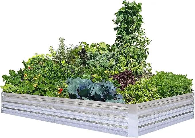 Galvanized Raised Garden Beds for Vegetables Large Metal Planter Box Steel Kit Flower Herb, 8x4x1ft by GreenHaven Gardens