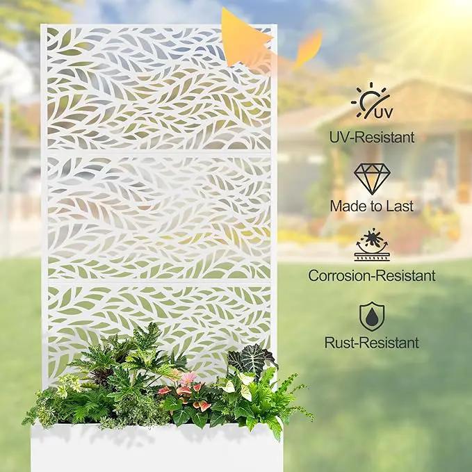 Raised Garden Bed with Trellis and Wheels,73"x35"x16" Metal Raised Garden Bed,White Flowing Leaf Metal Planter with Climbing Trellis for Vines & Vegetables by GreenHaven Gardens