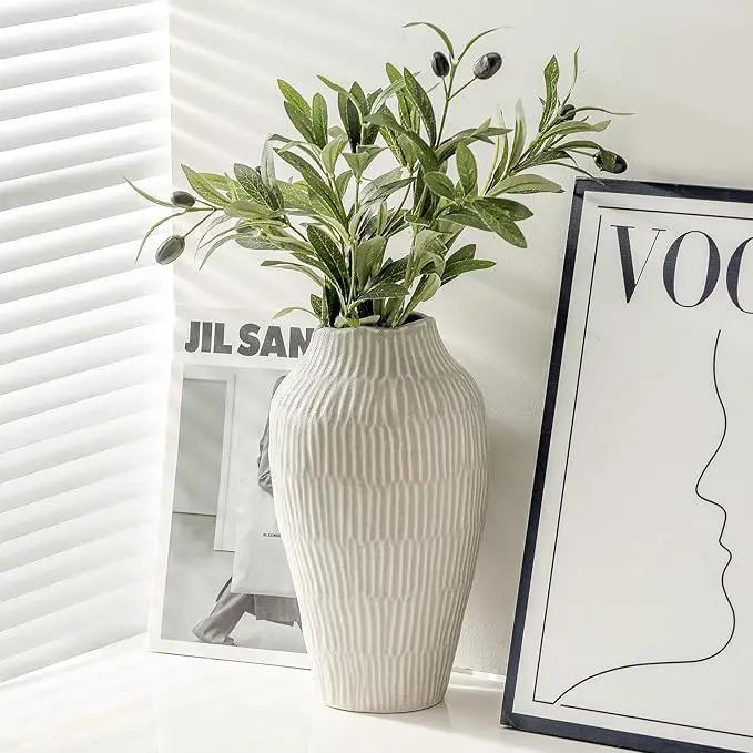 Ceramic Vase for Home Decor,11.6 Inch Flower Vases,Decorative Blue Vase for Pampas Grass,Modern Art Texture Vases for Home Entryway Living Room Dining Table Farmhouse Office Decor(Grey) by GreenHaven Gardens