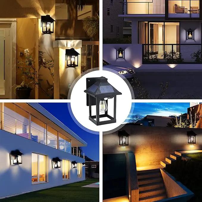 2 Pack Solar Wall Lantern Lights Outdoor Dusk to Dawn Motion Sensor Waterproof LED Wall Sconce Exterior Porch Light Fixtures Warm White, 3 Lighting Modes for Fence Patio Garage Garden Yard by GreenHaven Gardens