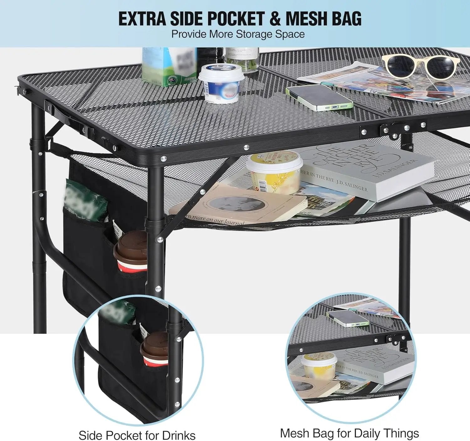 RedSwing Folding Grill Table,Aluminum Portable Grill Stand Table for Outdoor Camping Picnic BBQ Lightweight, Adjustable Height, 36''x24''x16/28'', Black by GreenHaven Gardens