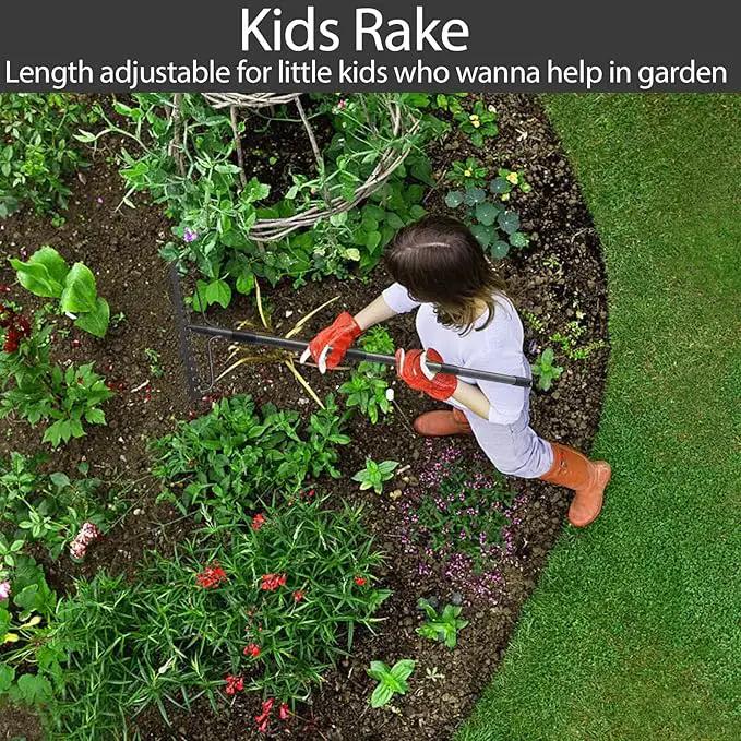 Bow Rakes for Lawns, 17 Prongs 17" Wide Heavy Duty Metal Garden Rake Long Handle 50", Adjustable Rock Yard Thatch Rake for Leaves Gardening Loosening Soil Mulch Gathering Leaf by GreenHaven Gardens