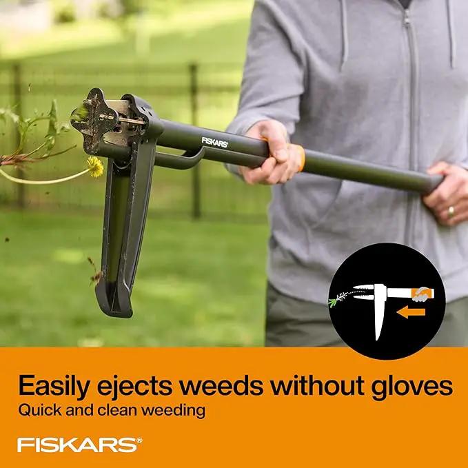 Fiskars 4-Claw Stand Up Weed Puller Tool, Gardening Hand Weeding Tool with 39" Long Ergonomic Handle with Easy-Eject Mechanism by GreenHaven Gardens