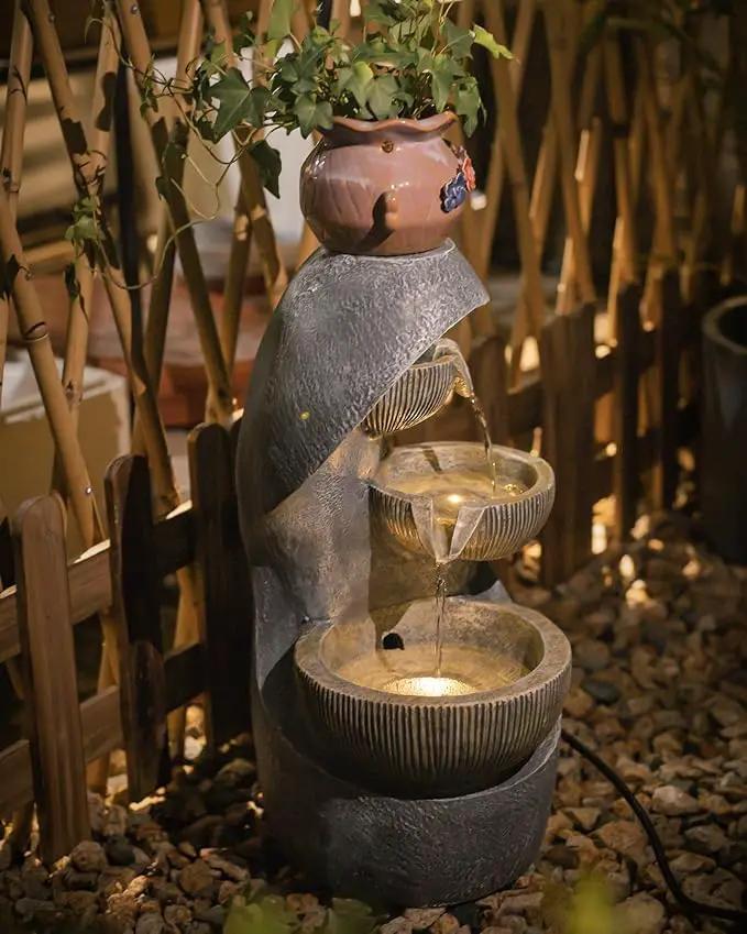 20" H Outdoor Water Fountain, Modern Outdoor Garden Fountains with LED Lighted for Garden, Patio, Deck, Backyard and Home Art Decor by GreenHaven Gardens