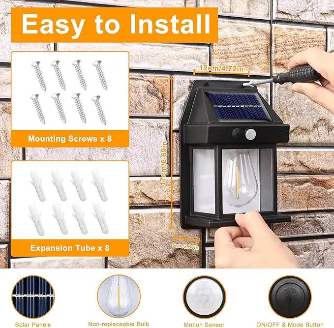Joomer Solar Wall Lights Outdoor 4PACK, Dusk to Dawn Porch Lights Fixture, Waterproof Exterior Lighting with Clear Panel for Entryway Front Door, Solar Wall Lantern with 3 Modes & Motion Sensor by GreenHaven Gardens