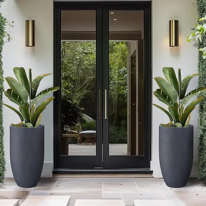 Kante 24 Inch Tall Round Concrete Planter, Large Indoor Outdoor Plant Pots with Drainage Hole and Rubber Plug, Modern Decorative Garden Pots for Home Patio Porch, Charcoal by GreenHaven Gardens