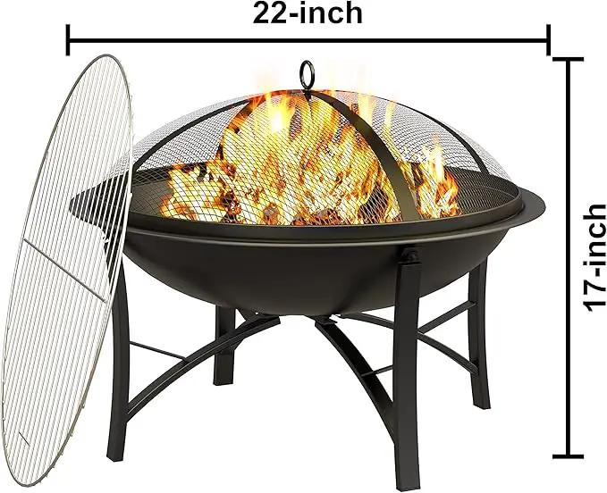 Fire Beauty Fire Pit for Outside Wood Burning,BBQ Grill Steel Fire Bowl with Cooking Grate,Spark Screen Cover,Log Grate,Poker for Camping Beach Bonfire Picnic Backyard Garden by GreenHaven Gardens