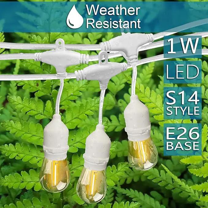 Banord White Outdoor String Lights, Commercial Grade Patio Lights with 30 1W S14 Dimmable Shatterproof LED Bulbs, Heavy Duty Hanging Lights for Outdoor, Waterproof String Lights 96ft (2x48ft) by GreenHaven Gardens