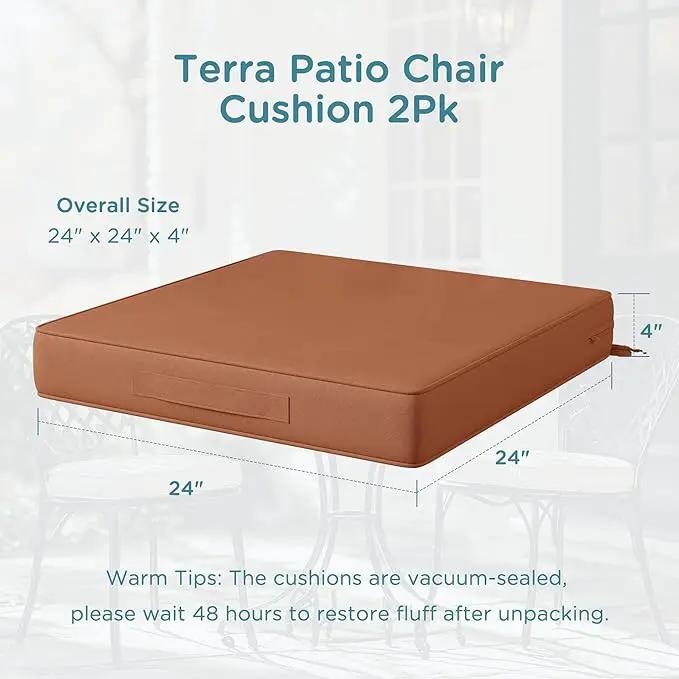 Codi Outdoor Cushions for Patio Furniture 24x24 Inch, Waterproof Chair Seat Cushion with Handles & Adjustable Straps, Fade Resistant - Set of 2, Spice by GreenHaven Gardens