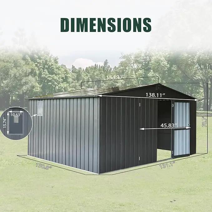 Domi Outdoor Storage Shed 11' x 12.5', Metal Sheds Steel Utility Tool Storage House with Double Lockable Doors & Air Vents for Patio Garden Lawn Backyard, Dark Gray by GreenHaven Gardens