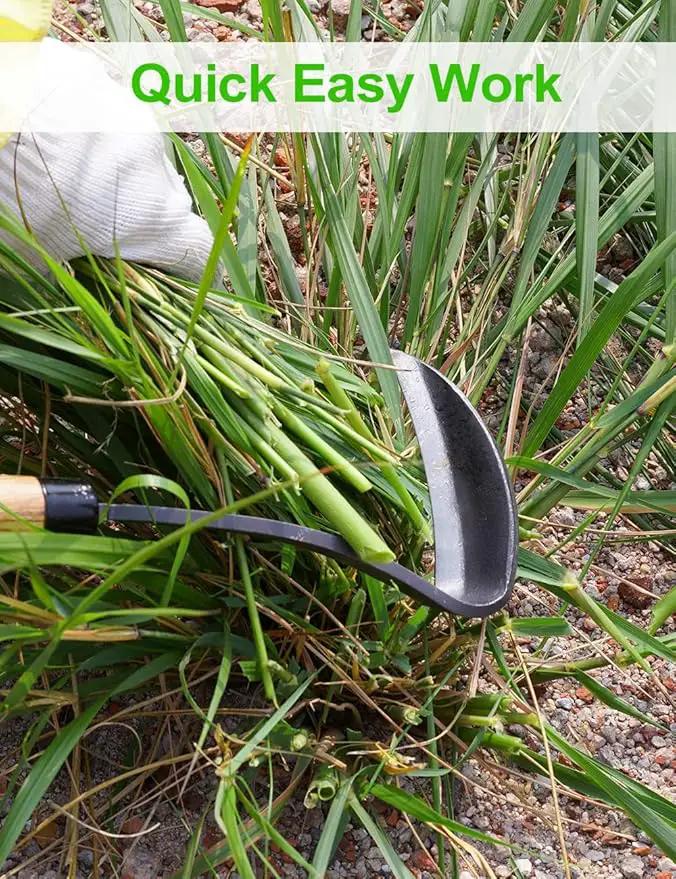 Japanese Weeding Sickle Hoe, 17" Gardening Hand Weeder Nejiri Kama Blade Tool Digging and Cutting Weed Remover, High-Carbon Steel One-Piece Molding with Hard Wood Handle, Very Sharp Edge Quick Work by GreenHaven Gardens