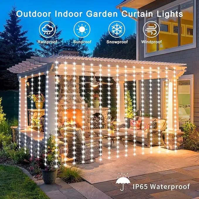echosari Christmas Curtain Lights Solar Powered 7.9ft x 6ft 144 LED Outdoor Curtain Lights Waterproof with Timer 8 Modes for Christmas Garden Patio Fence Wedding Wall Window Gazebo Decor Cool White by GreenHaven Gardens