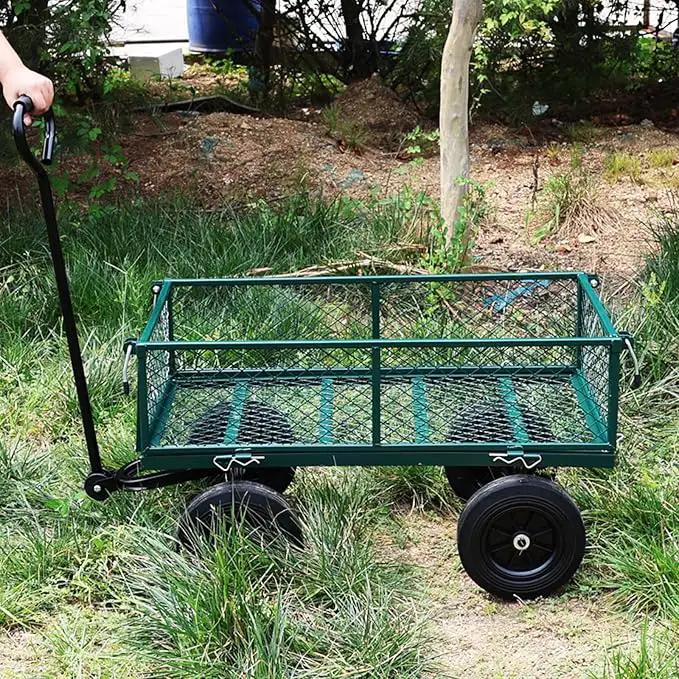 Heavy Duty 480 Lbs Capacity Mesh Steel Garden Cart Folding Utility Wagon with Removable Sides (Green) by GreenHaven Gardens