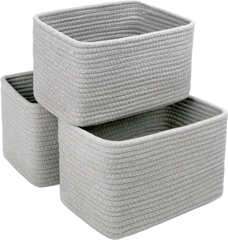 Small Cotton Rope Basket – Storage Bin for Organizing (10.6" x 6.7" x 6.7"), Bathroom Storage Basket for Shelf, Counter & Closet（Grey） by GreenHaven Gardens