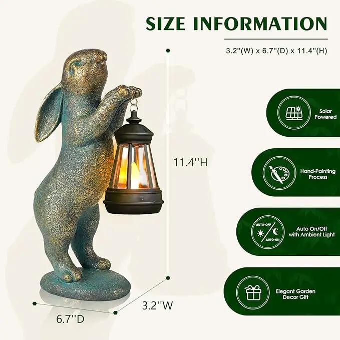MININOVA Garden Statues Rabbit with Solar Lantern Outdoor Bunny Figurines Decorations for Patio Yard Lawn Ornaments Gifts for Birthday Easter Housewarming by GreenHaven Gardens